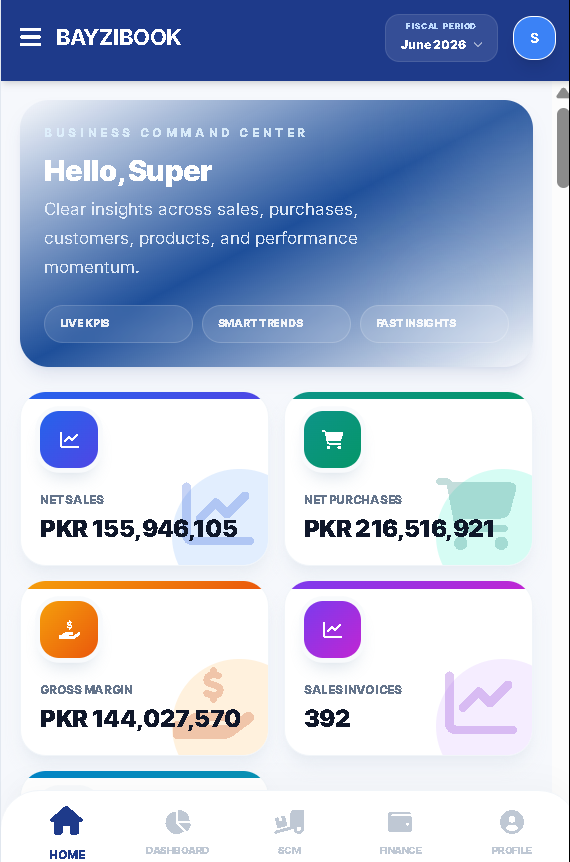 BayziBook ERP admin dashboard