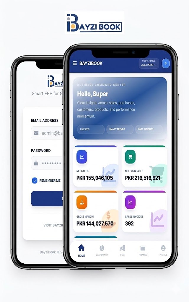 BayziBook ERP mobile business dashboard